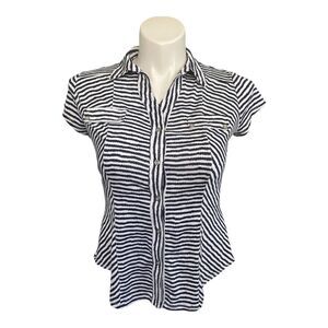 NEW York Clothing Company Navy and White Striped Button Front Blouse‎ M